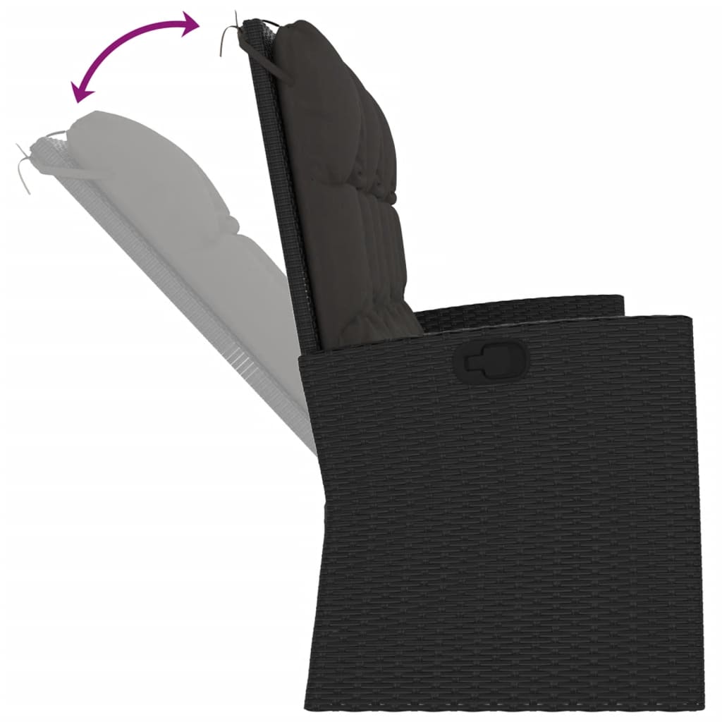 vidaXL Tuinbank verstelbaar met kussens 173 cm poly rattan zwart