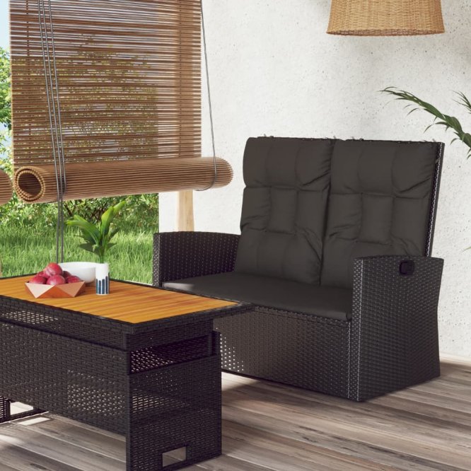 vidaXL Tuinbank verstelbaar met kussens 118 cm poly rattan grijs - Aashly