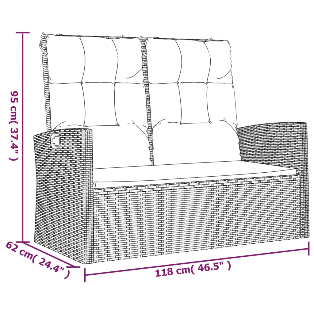 vidaXL Tuinbank verstelbaar met kussens 118 cm poly rattan grijs - Aashly
