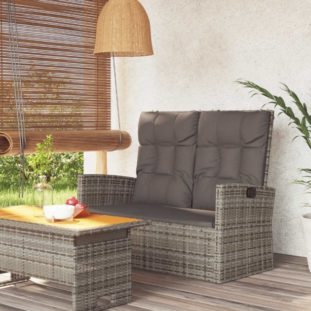 vidaXL Tuinbank verstelbaar met kussens 118 cm poly rattan grijs - Aashly