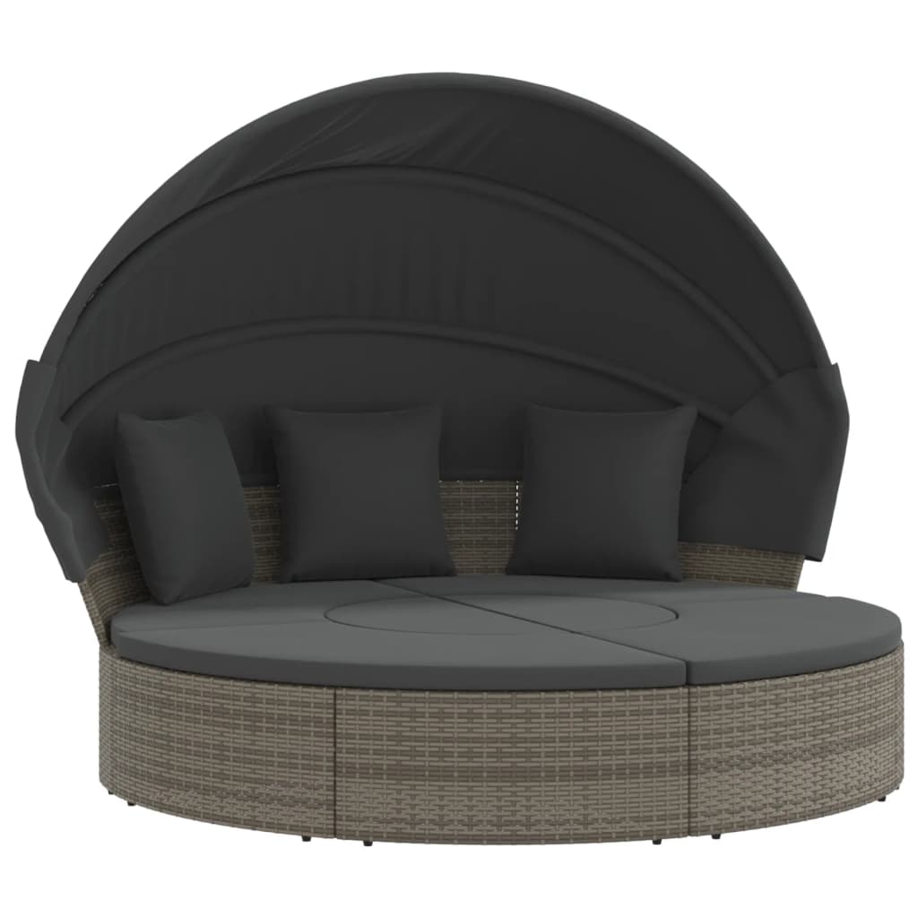 vidaXL Loungebed met luifel en kussens poly rattan grijs - Aashly
