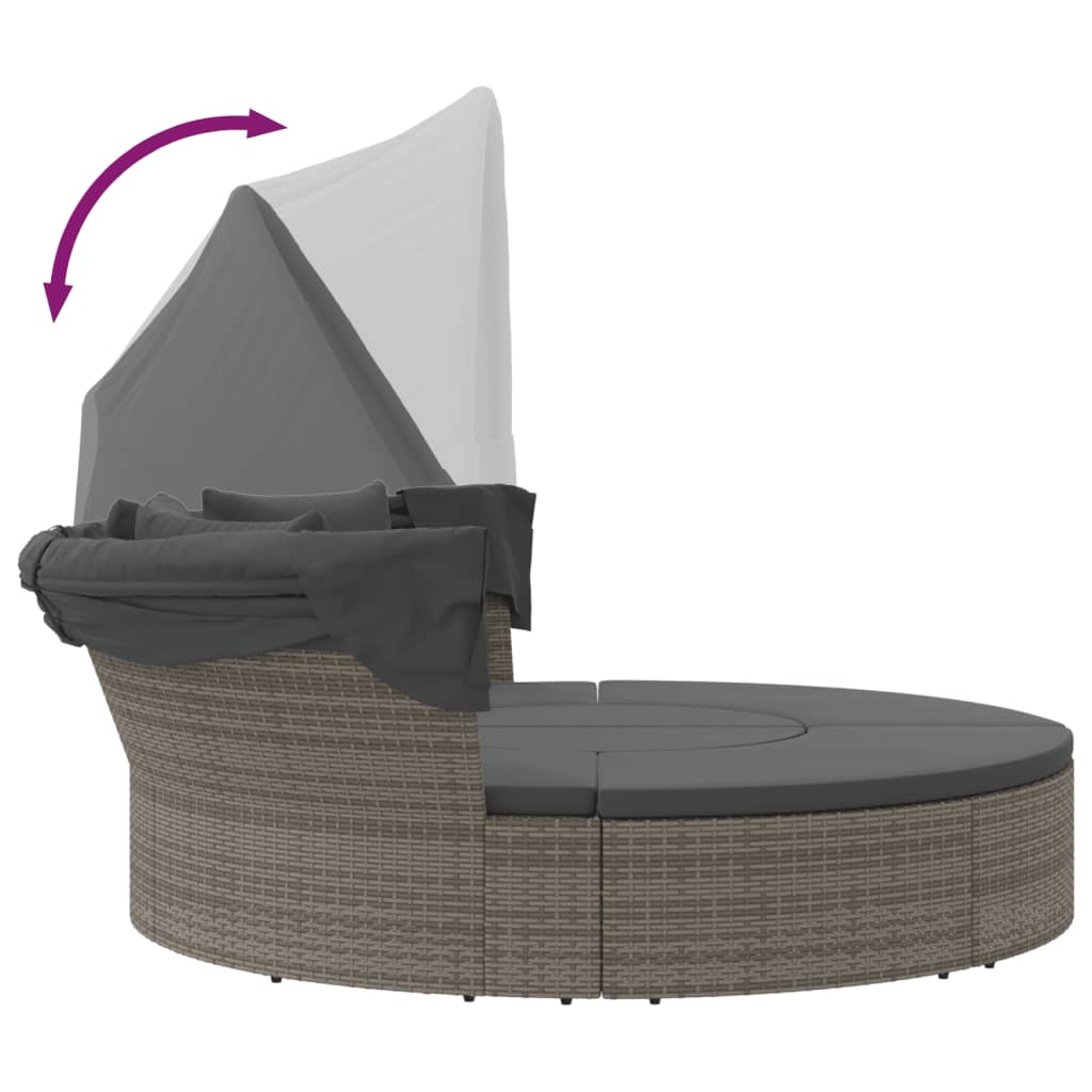 vidaXL Loungebed met luifel en kussens poly rattan grijs - Aashly