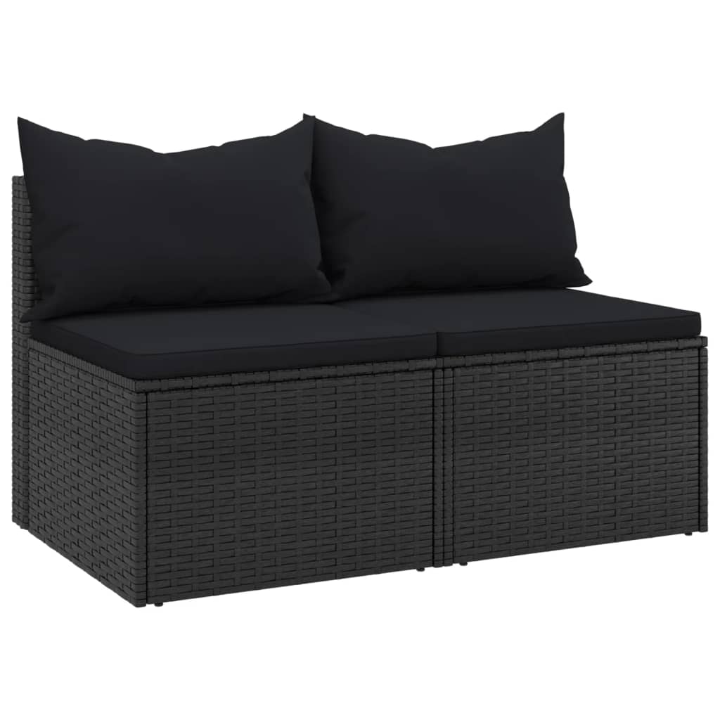 vidaXL Tuinmiddenbanken met kussens 2 st poly rattan zwart - Aashly