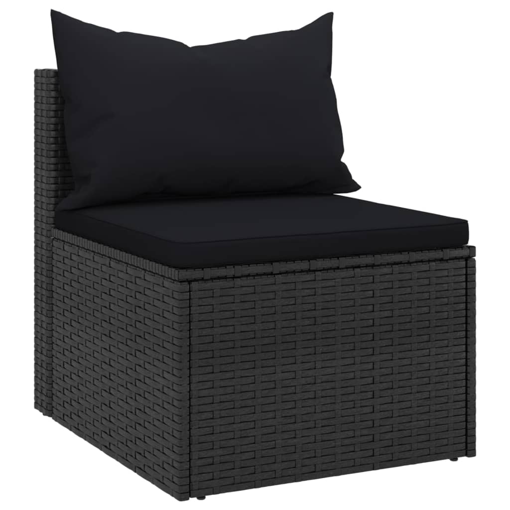vidaXL Tuinmiddenbanken met kussens 2 st poly rattan zwart - Aashly