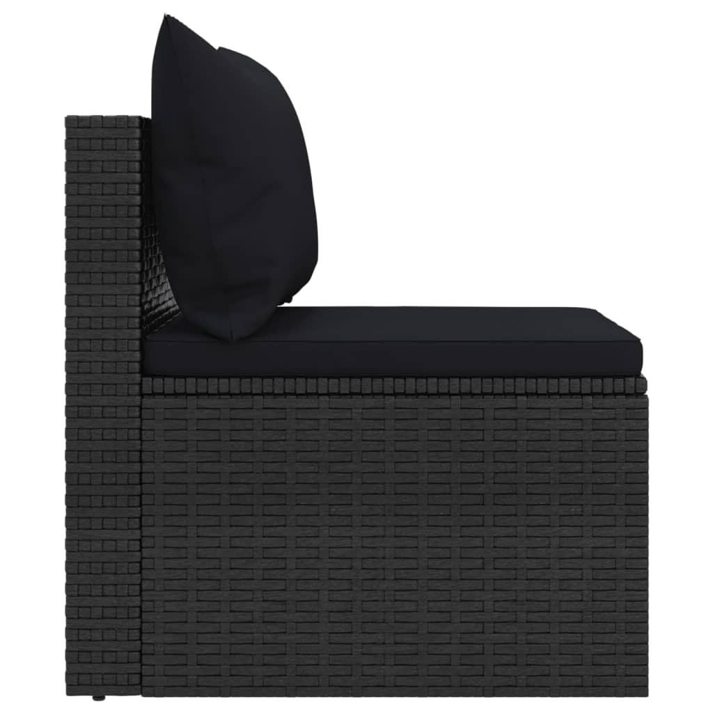 vidaXL Tuinmiddenbanken met kussens 2 st poly rattan zwart - Aashly