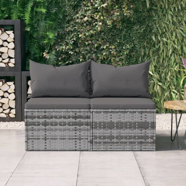 vidaXL Tuinmiddenbanken met kussens 2 st poly rattan zwart - Aashly