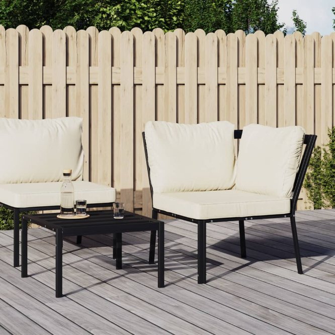 vidaXL Tuinstoel met zandkleurige kussens 76x76x79 cm staal - Aashly
