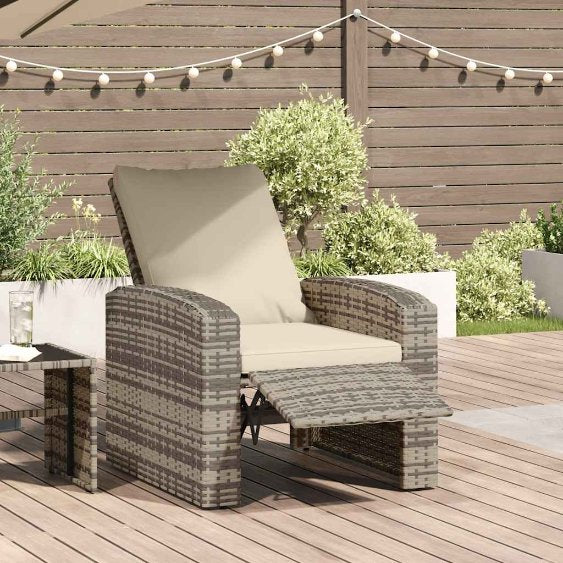 vidaXL Tuinstoel verstelbaar met kussens poly rattan grijs - Aashly