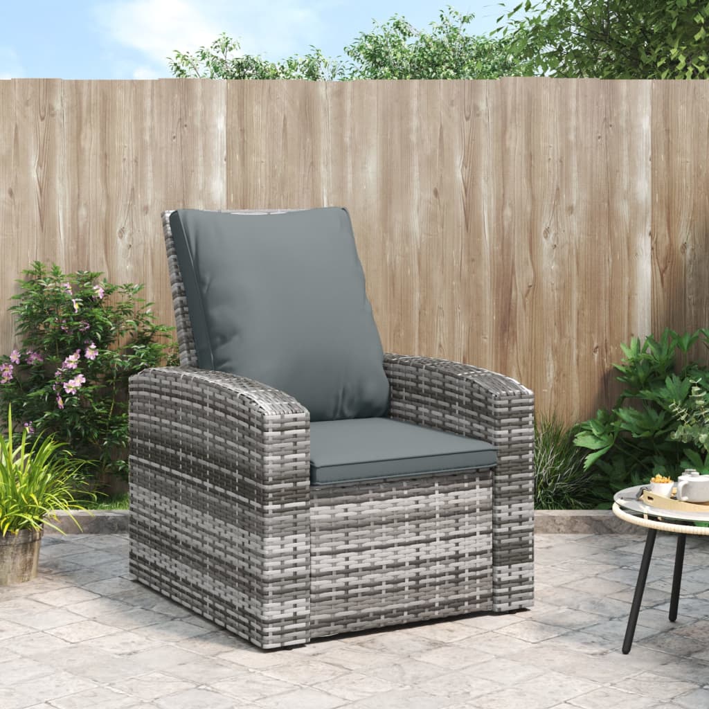 vidaXL Tuinstoel verstelbaar met kussens poly rattan grijs - Aashly