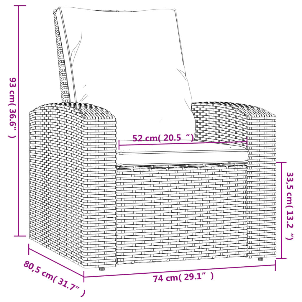 vidaXL Tuinstoel verstelbaar met kussens poly rattan grijs - Aashly