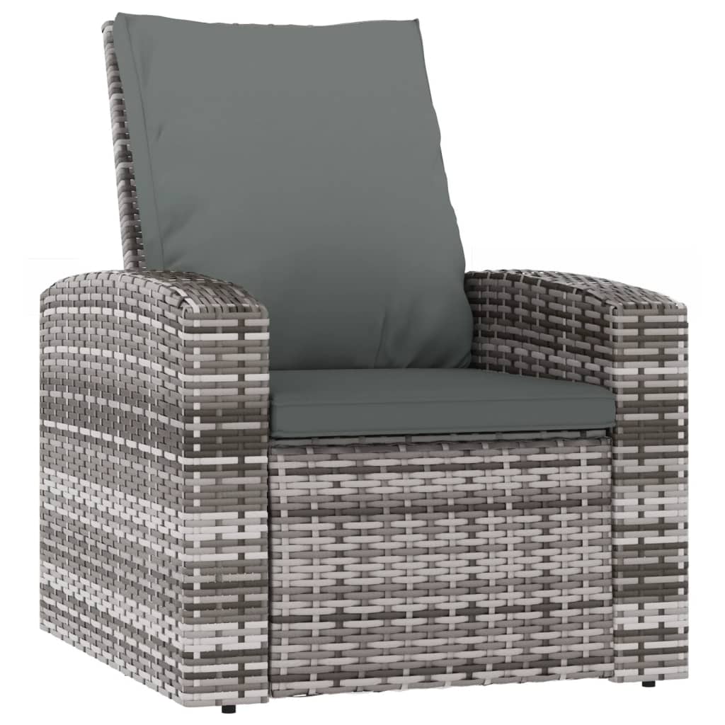 vidaXL Tuinstoel verstelbaar met kussens poly rattan grijs - Aashly