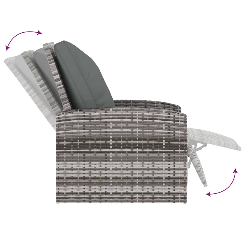 vidaXL Tuinstoel verstelbaar met kussens poly rattan grijs - Aashly
