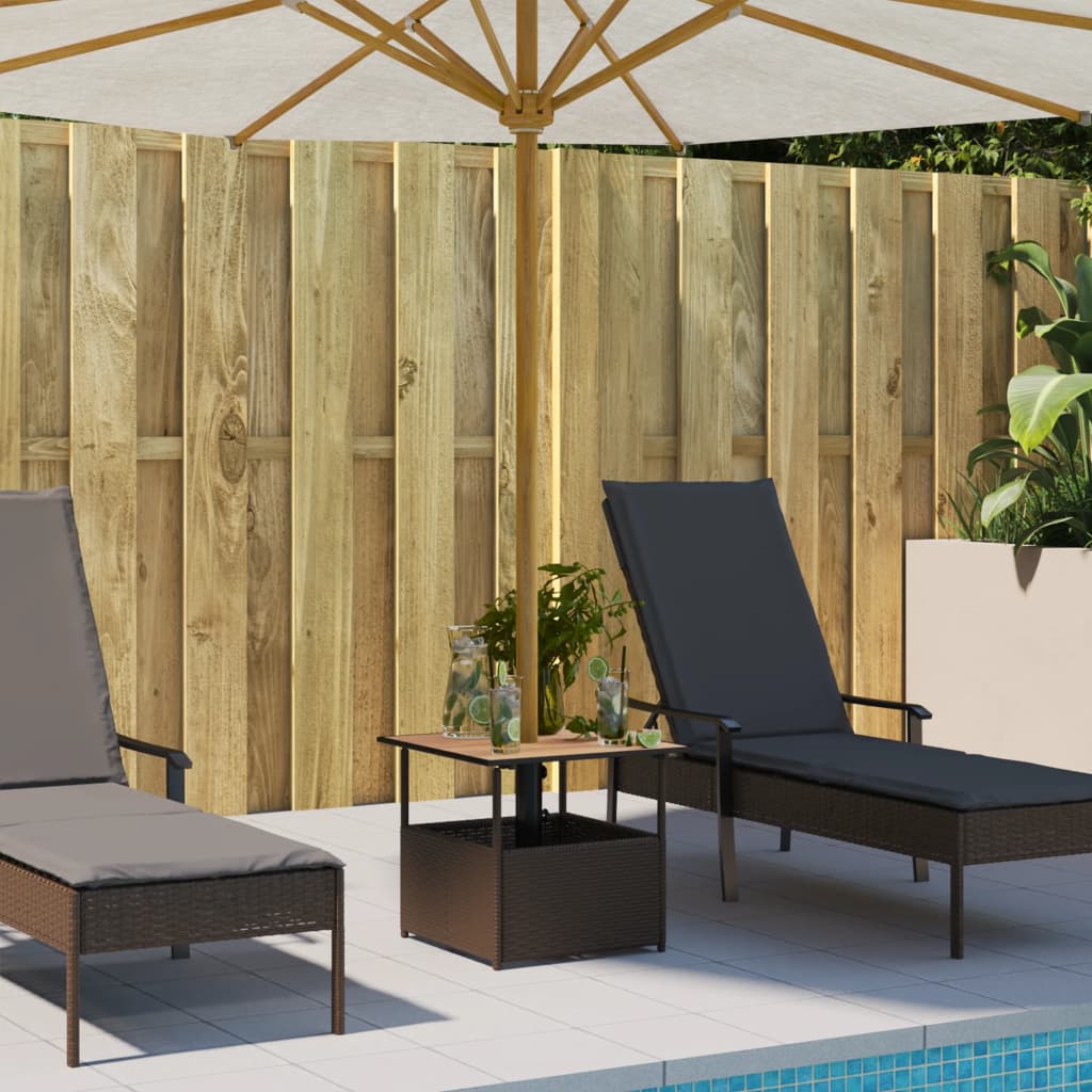 vidaXL Garden Table with Parasol Hole 55x55x46.5 cm Poly Rattan Black