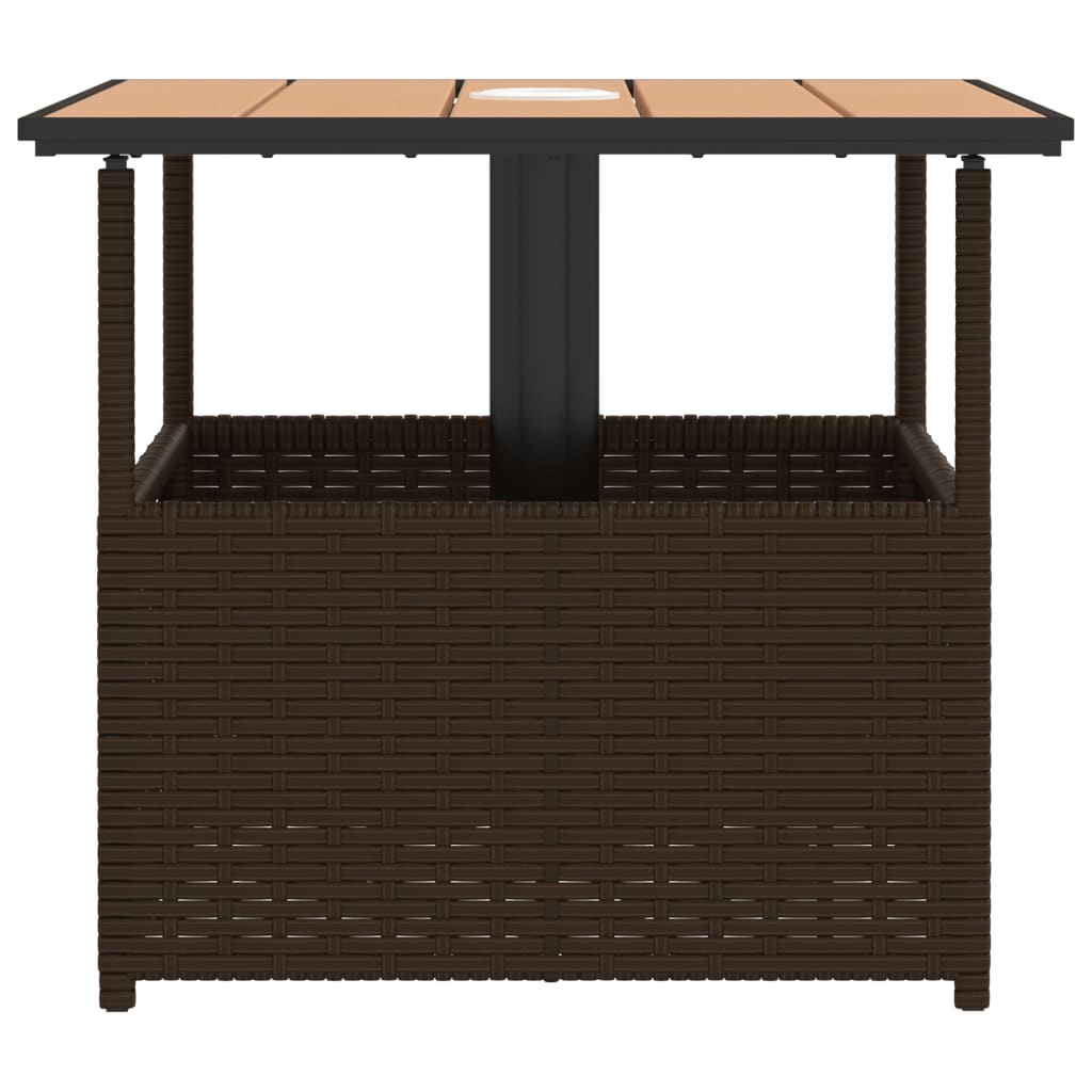 vidaXL Garden Table with Parasol Hole 55x55x46.5 cm Poly Rattan Black