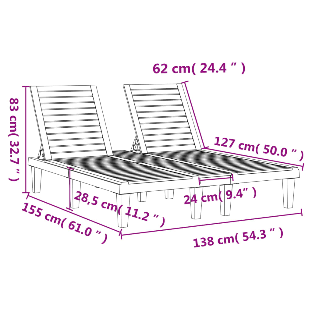 vidaXL Ligbed tweepersoons 155x138x83 cm polypropeen zwart - Aashly