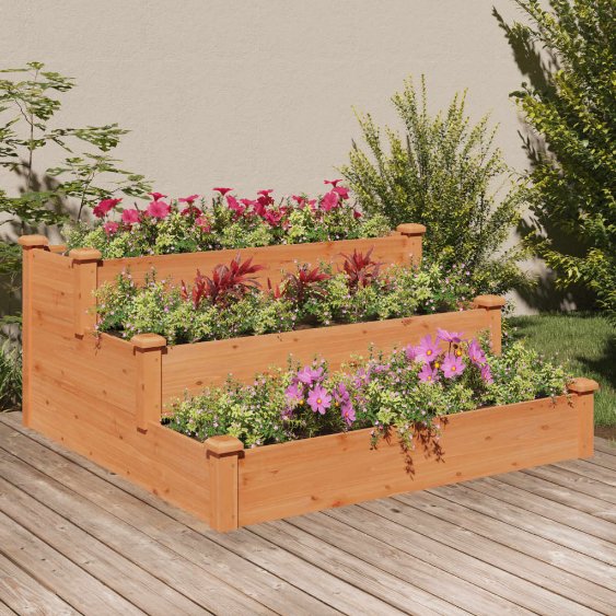 vidaXL Plantenbak verhoogd 120x120x56 cm massief vurenhout bruin - Aashly