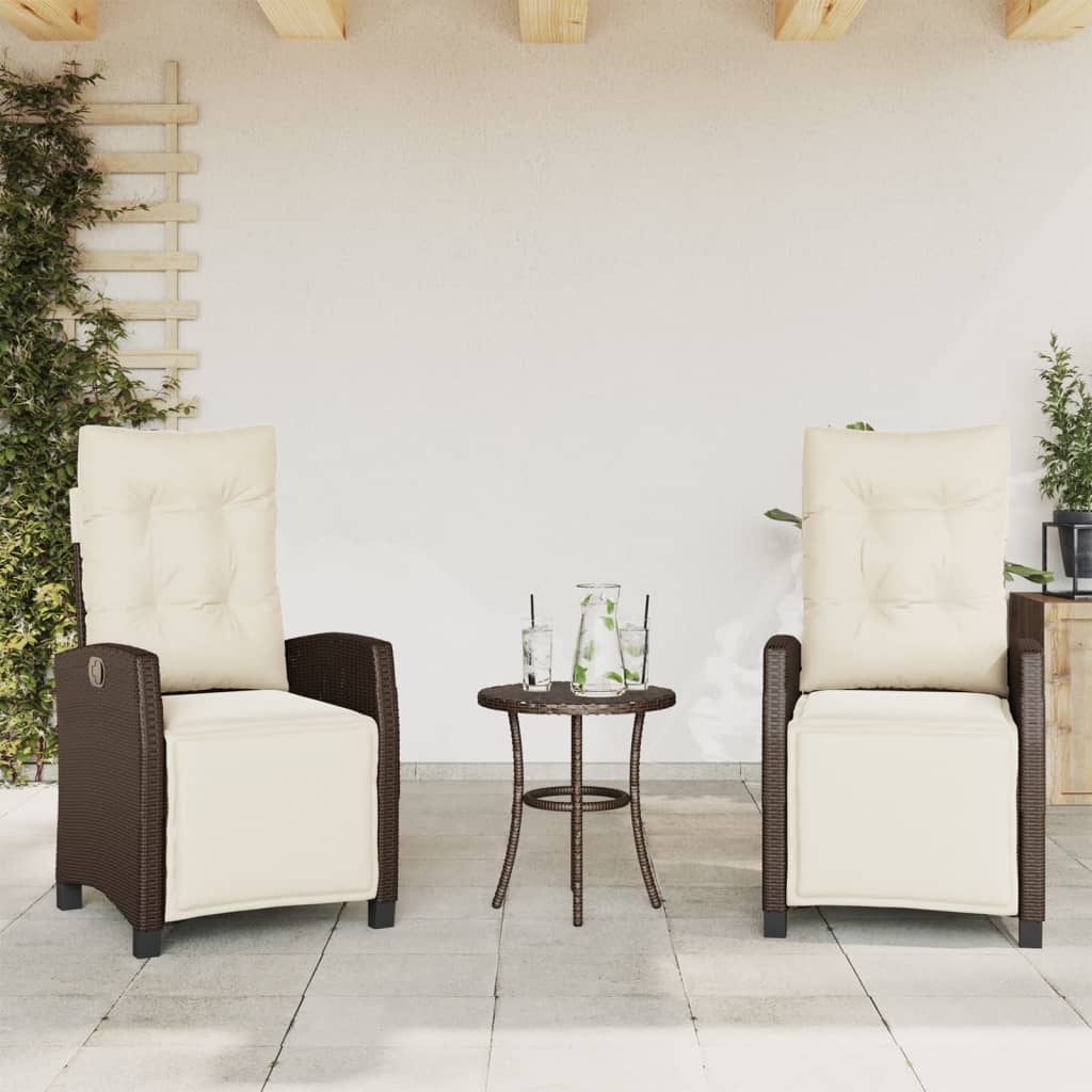 vidaXL 3-delige Bistroset met kussens poly rattan zwart