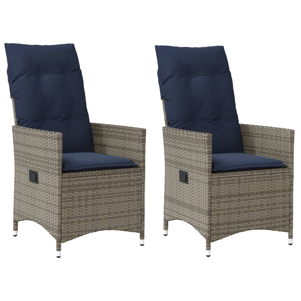 vidaXL Tuinstoelen 2 st verstelbaar met kussens poly rattan grijs - Aashly