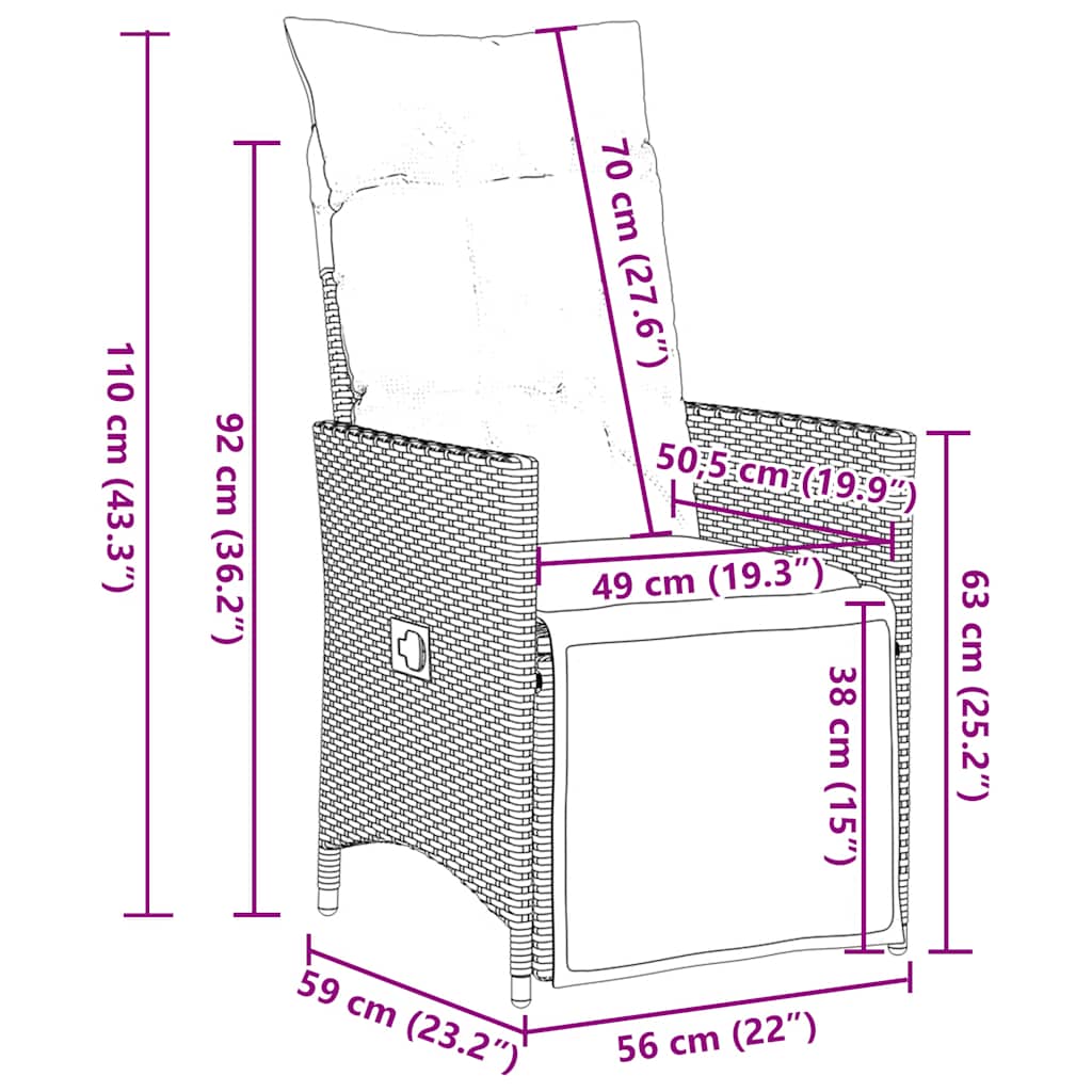 vidaXL Tuinstoelen 2 st verstelbaar met kussens poly rattan grijs - Aashly