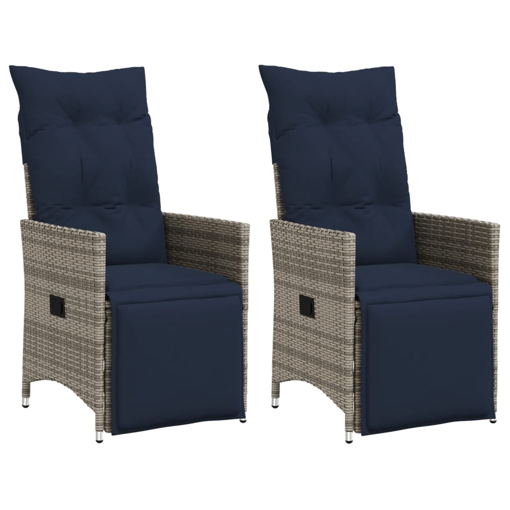 vidaXL Tuinstoelen 2 st verstelbaar met kussens poly rattan grijs - Aashly