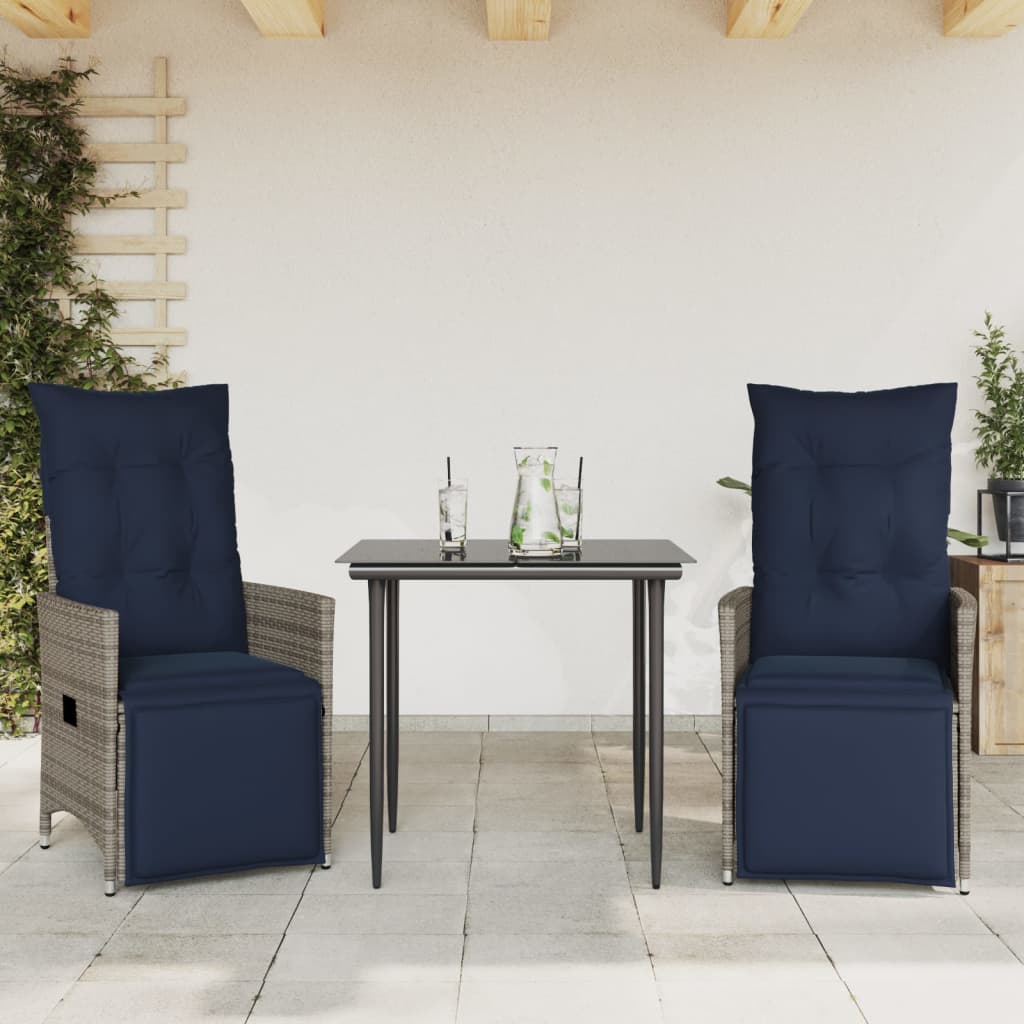 vidaXL Tuinstoelen 2 st verstelbaar met kussens poly rattan grijs - Aashly