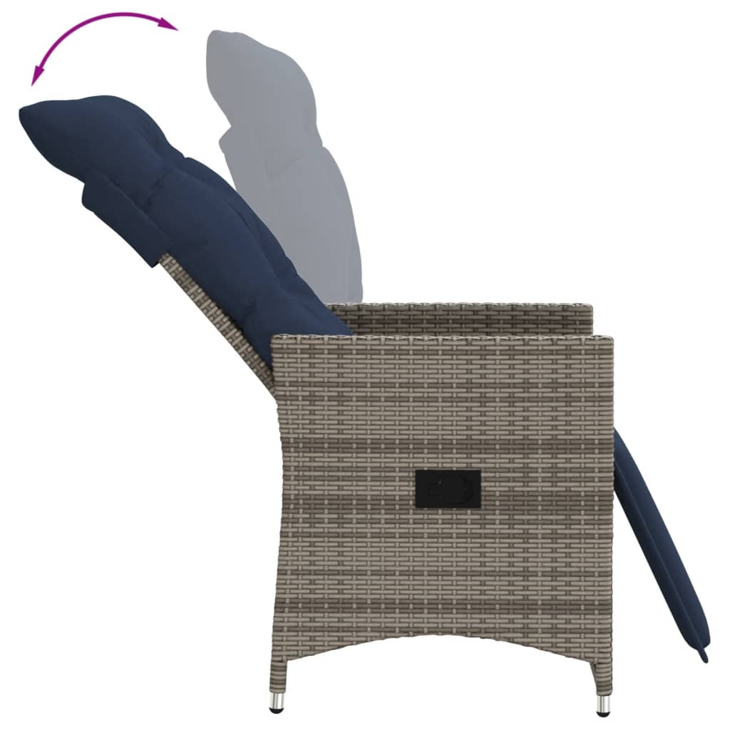vidaXL Tuinstoelen 2 st verstelbaar met kussens poly rattan grijs - Aashly