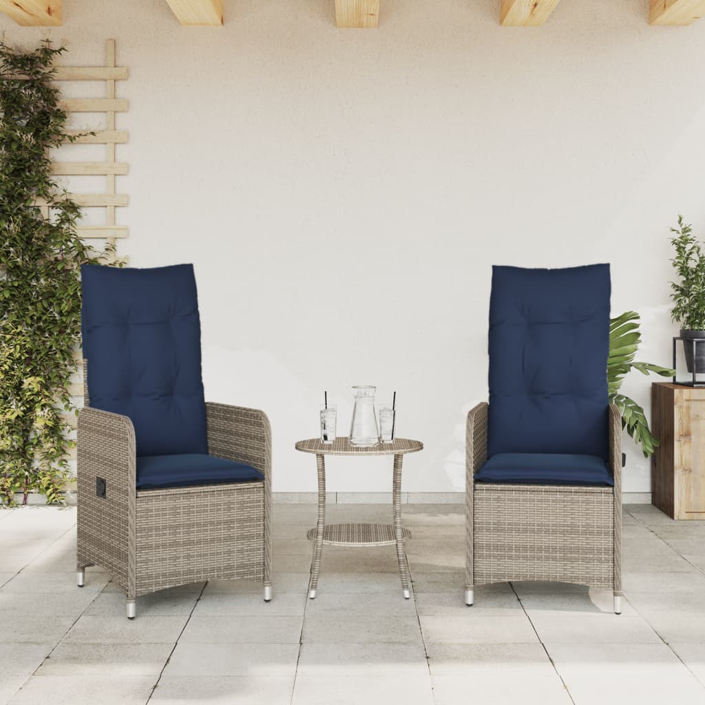 vidaXL Tuinstoelen 2 st verstelbaar met kussens poly rattan grijs