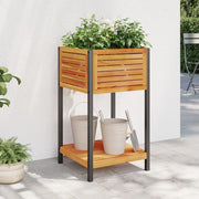 vidaXL Plantenbak met schap 80x45x80 cm massief acaciahout en staal