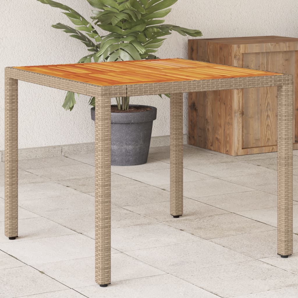 vidaXL Tuintafel met acaciahouten blad 90x90x75 cm poly rattan grijs