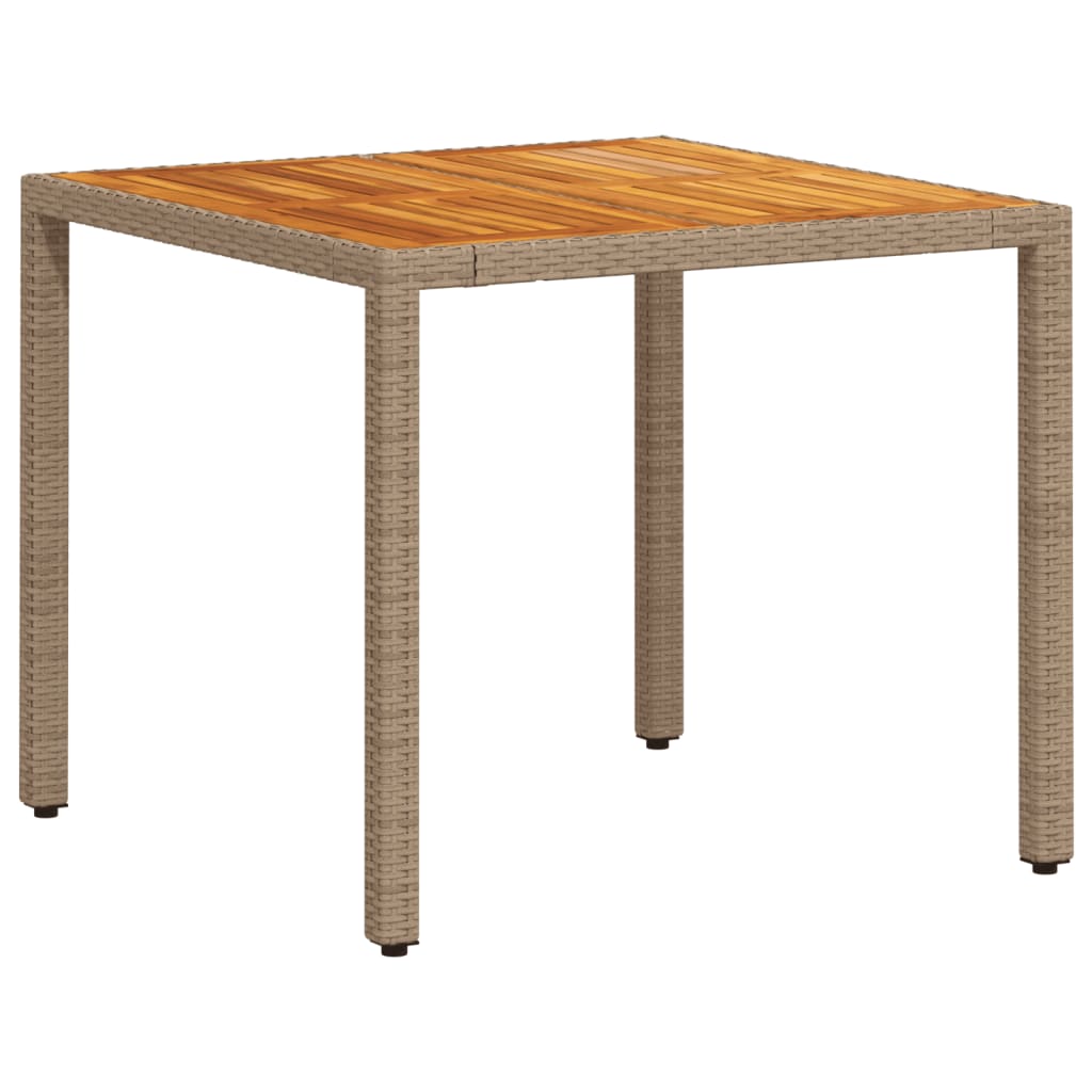 vidaXL Tuintafel met acaciahouten blad 90x90x75 cm poly rattan grijs
