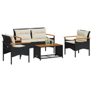 vidaXL 4-Piece Lounge Set with Cushions Poly Rattan Black