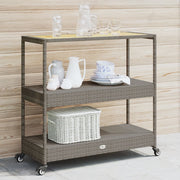 vidaXL Kitchen Trolley 3-Layer Poly Rattan and Solid Acacia Wood Grey
