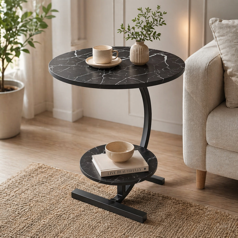 Aashly Nordic Moderne Bijzettafel – Luxe Dubbele Ronde Salontafel voor Woonkamer & Slaapkamer