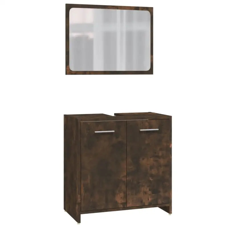 4-delige badkamermeubelset met hoge kast en lage kast van bewerkt hout - Badkamermeubelsets