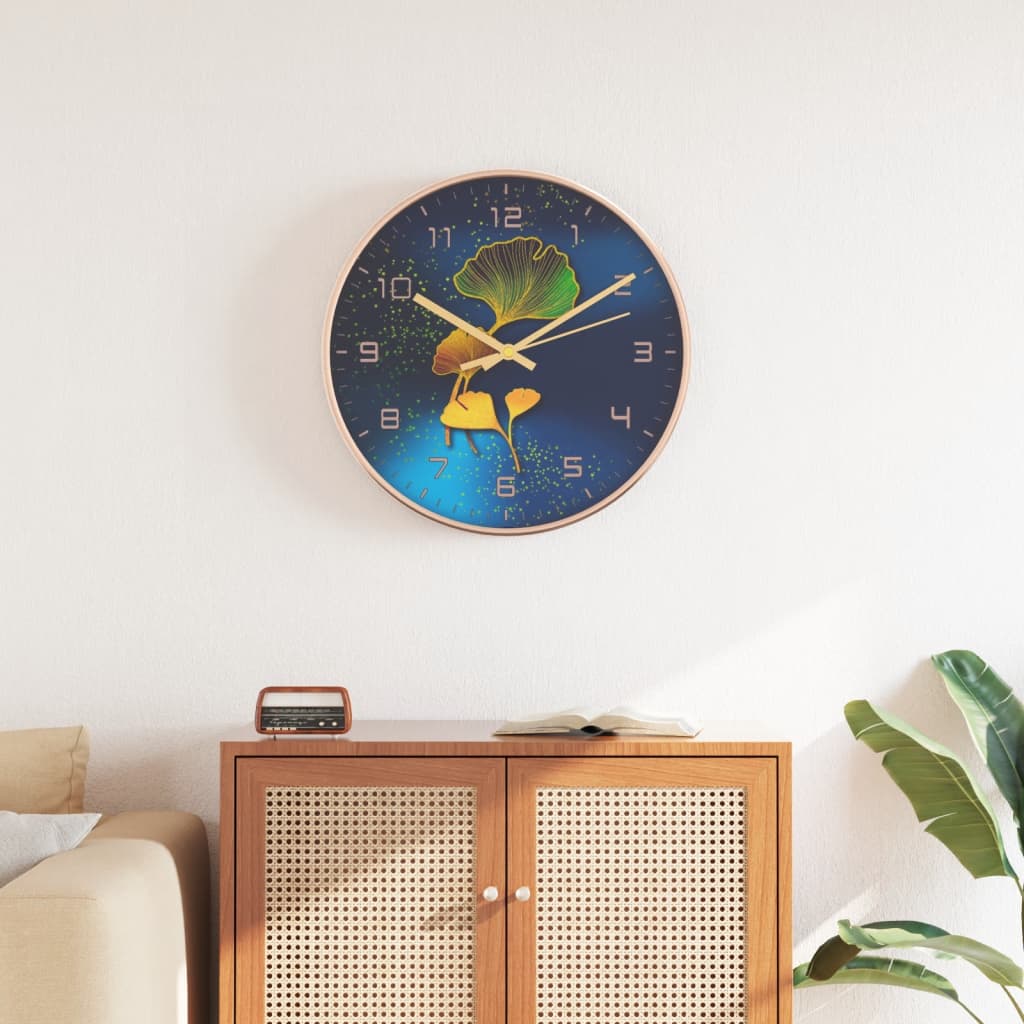 vidaXL Wall Clock Ø29.5 cm Polystyrene and Glass Gold-Colored and Blue