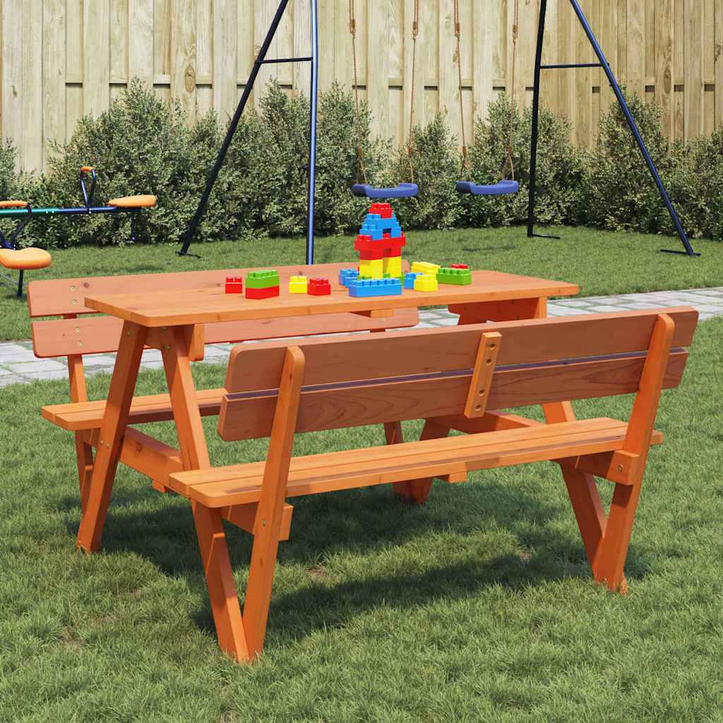 vidaXL Picknicktafel voor 4 kinderen met parasolgat massief vurenhout