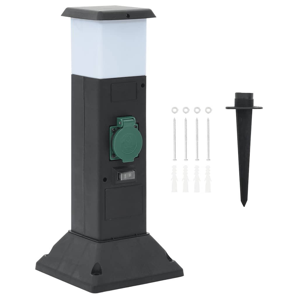 Outdoor socket on column with lamp (black)