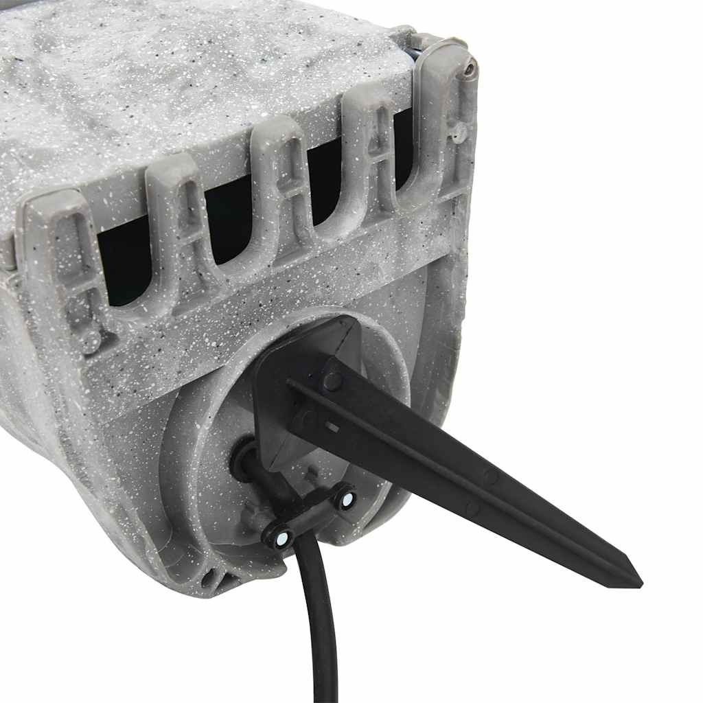 vidaXL Garden socket with ground spike, light sensor, 4-way, stone look, grey