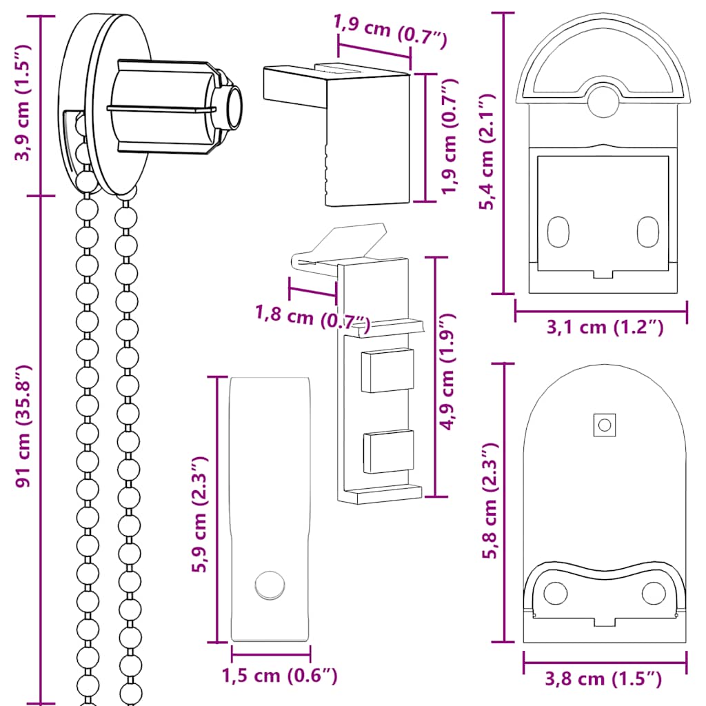 vidaXL 30-delig rolgordijnbeslag 18 mm - Aashly