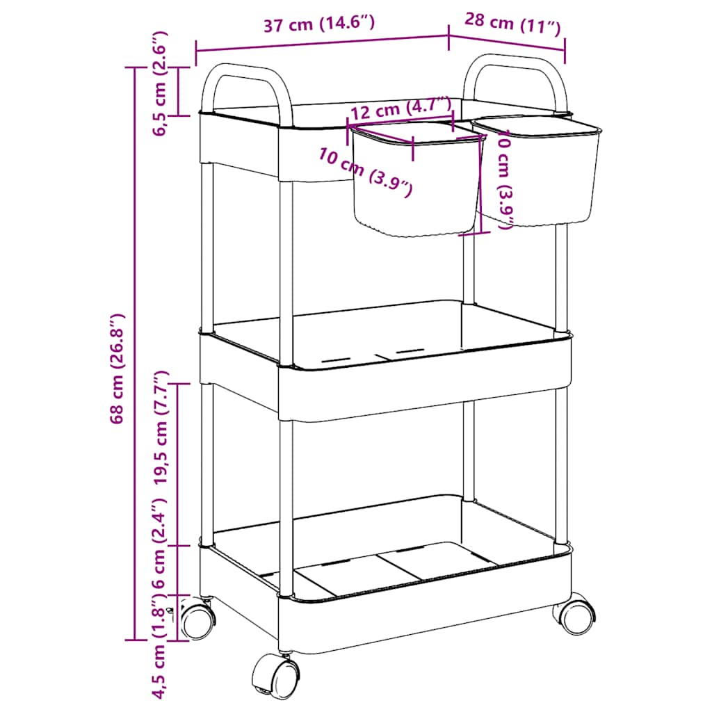 vidaXL Opbergtrolley 4-laags 37x28x95 cm acryl transparant
