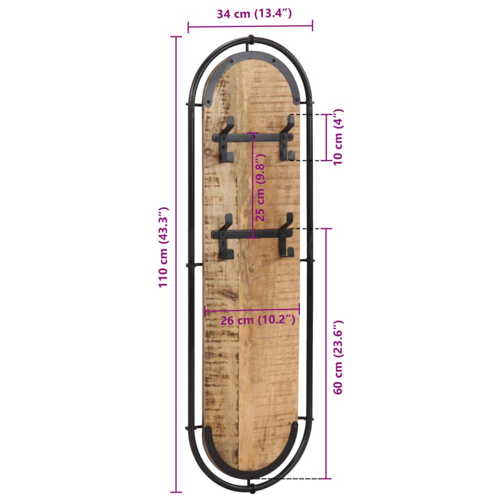 vidaXL Wandkapstokken 2 st met 4 haken massief gerecycled hout - Aashly