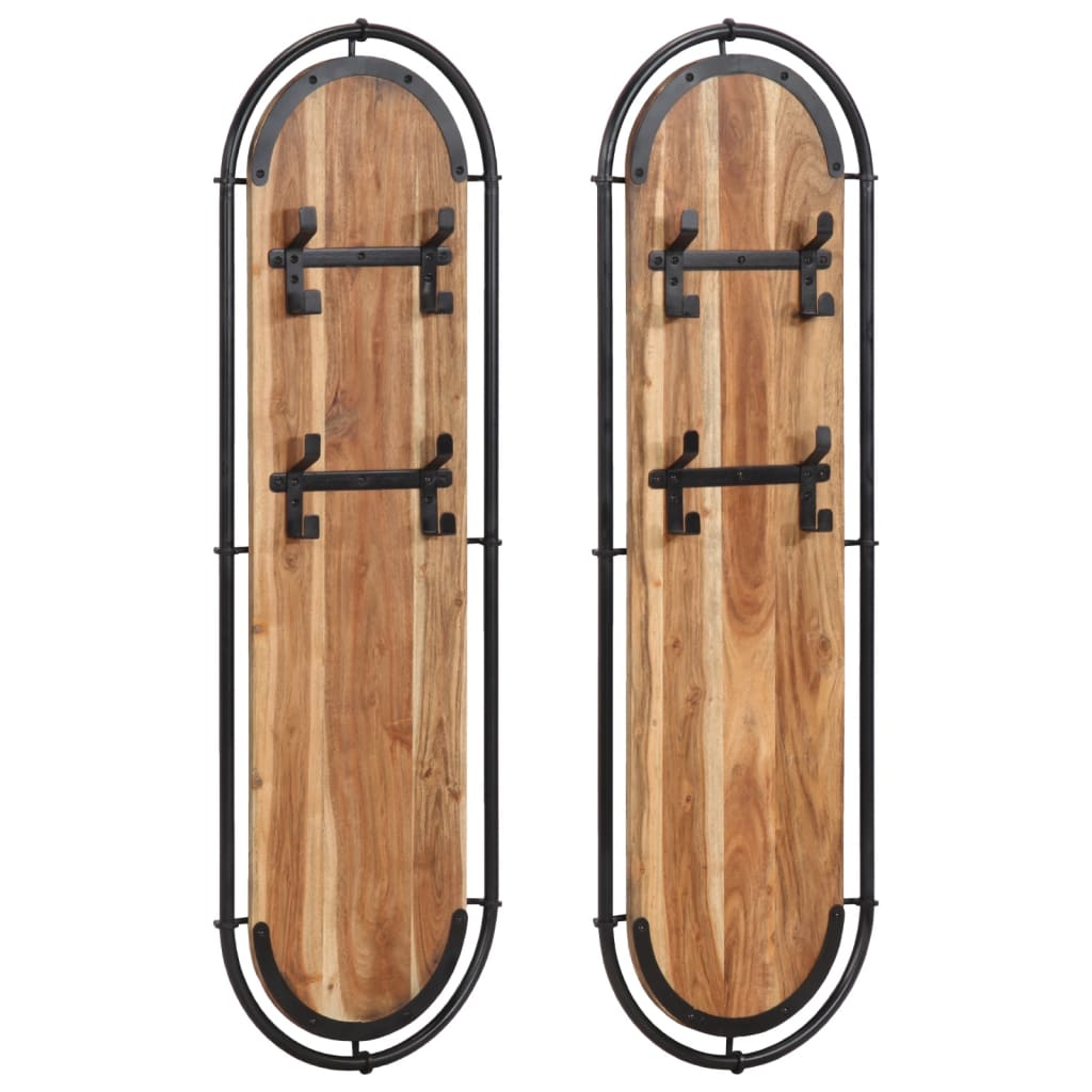 vidaXL Wandkapstokken 2 st met 4 haken massief gerecycled hout - Aashly