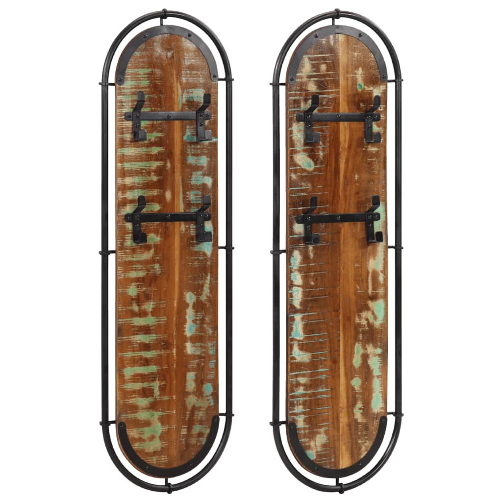 vidaXL Wandkapstokken 2 st met 4 haken massief gerecycled hout - Aashly