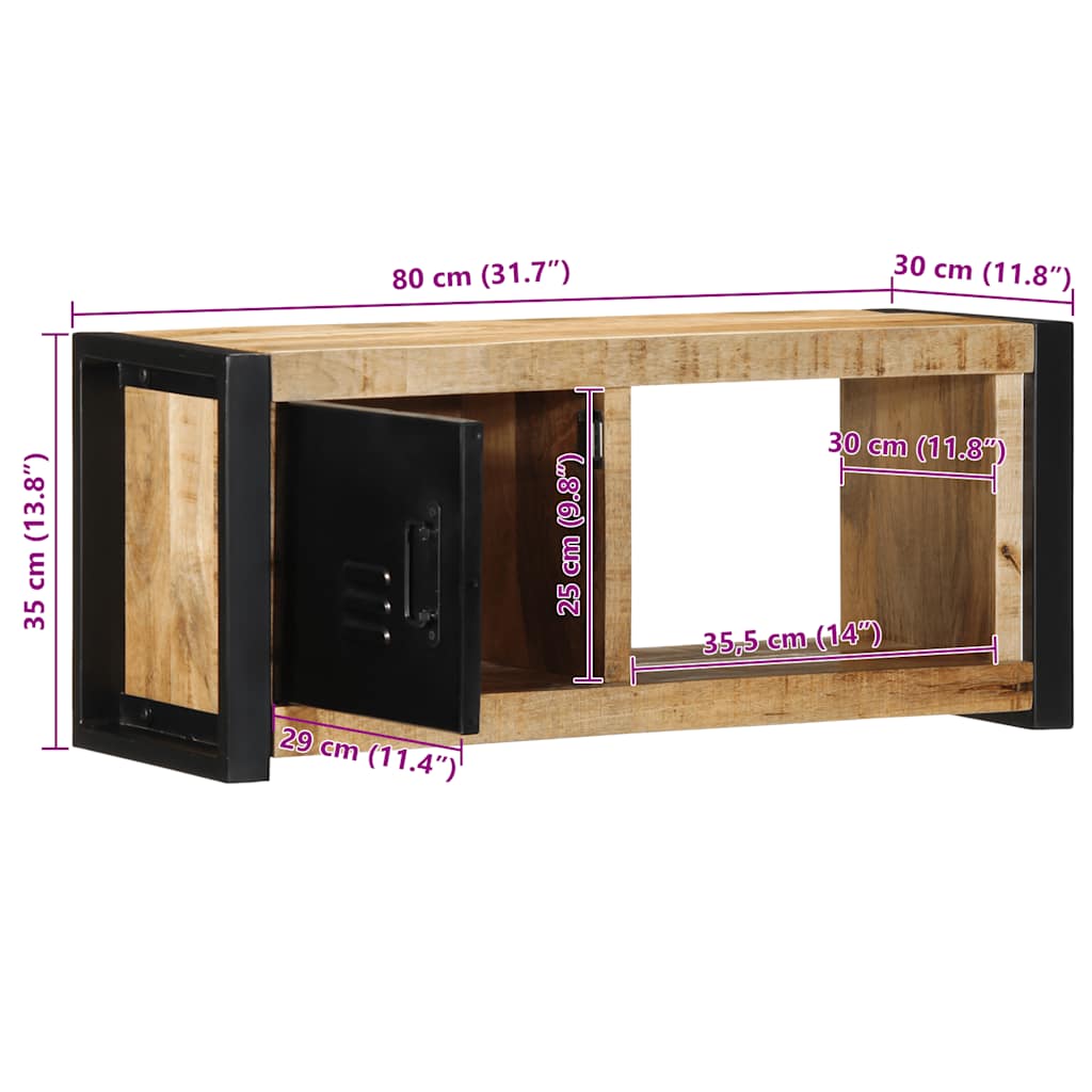 vidaXL Tv-meubel 80x30x35 cm massief ruw mangohout