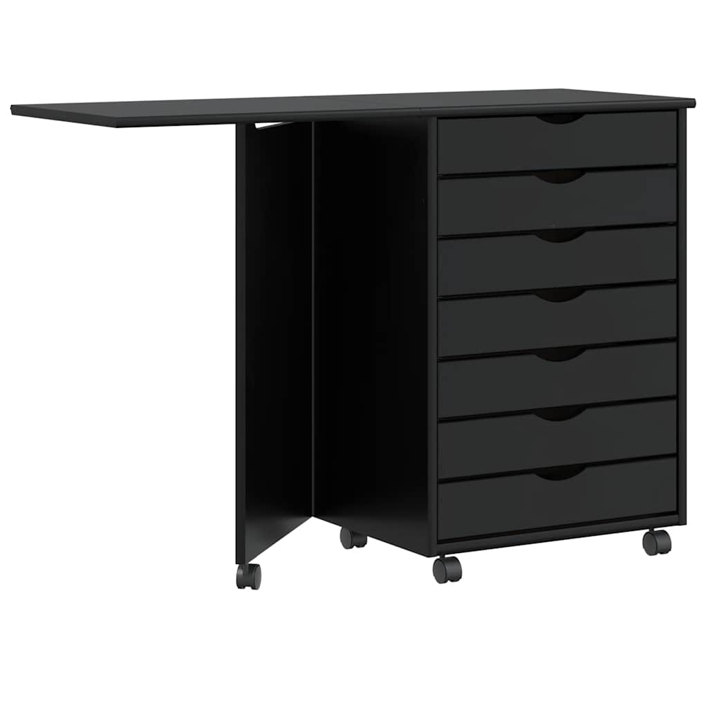 vidaXL Rolkast met bureau MOSS massief grenenhout zwart - Aashly