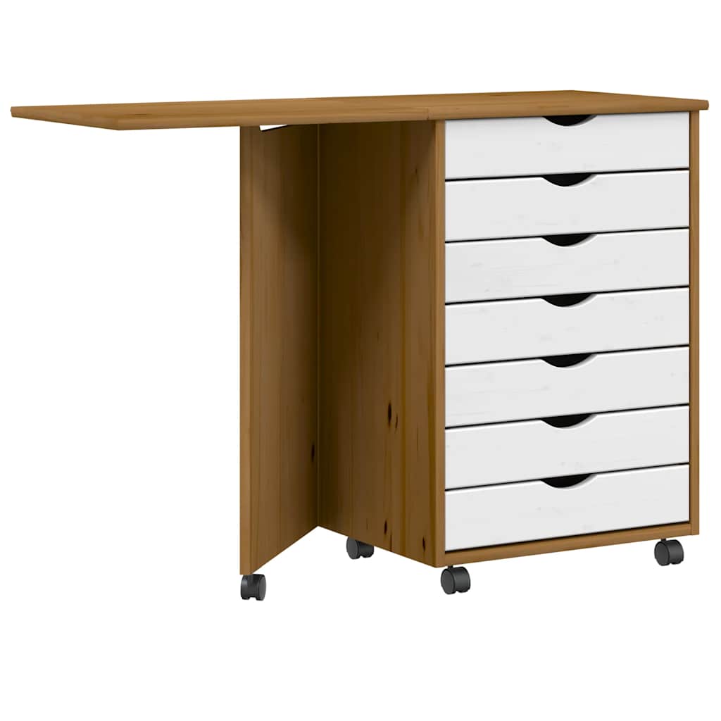 vidaXL Rolkast met bureau MOSS massief grenenhout zwart - Aashly
