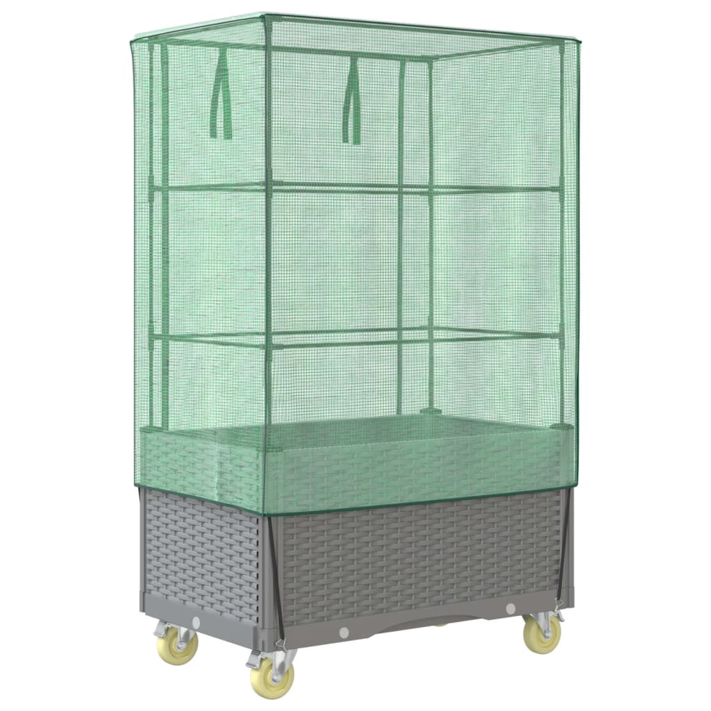 vidaXL Plantenbak verhoogd met hoes en wielen 80x50x182 cm rattanlook