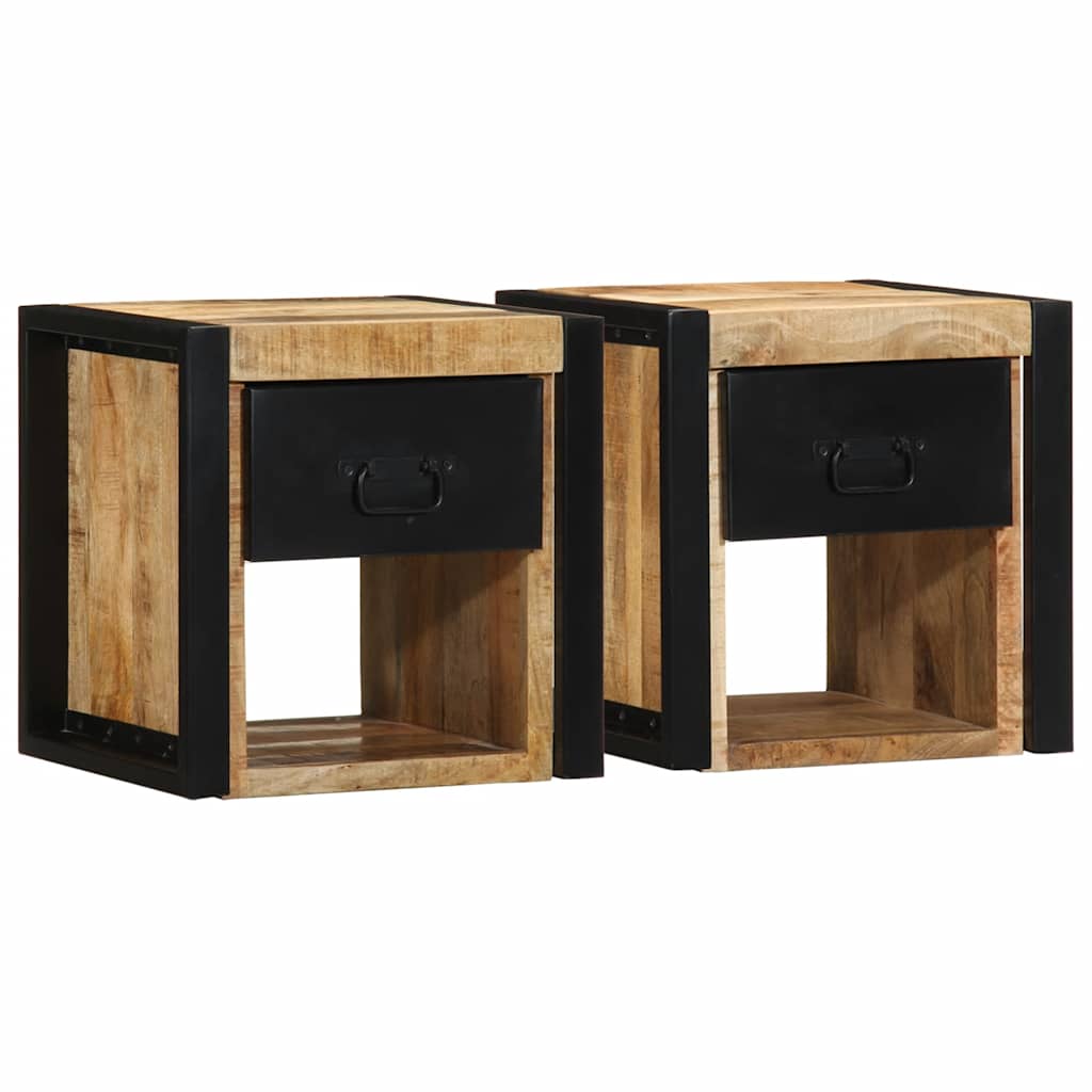 vidaXL Nachtkastjes 2 st 40x35x40 cm massief ruw hout mango - Aashly