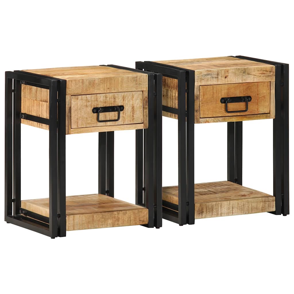 vidaXL Nachtkastjes 2 st 40x35x50 cm massief ruw hout mango - Aashly