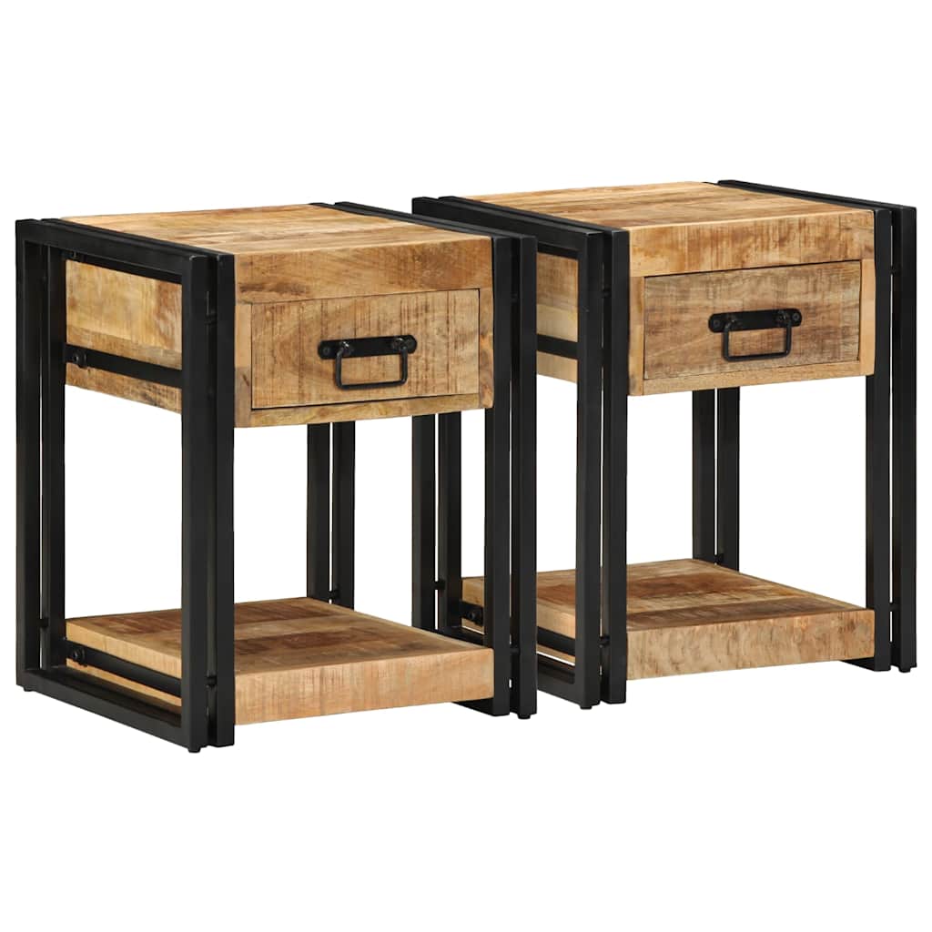 vidaXL Nachtkastjes 2 st 40x35x50 cm massief ruw hout mango - Aashly